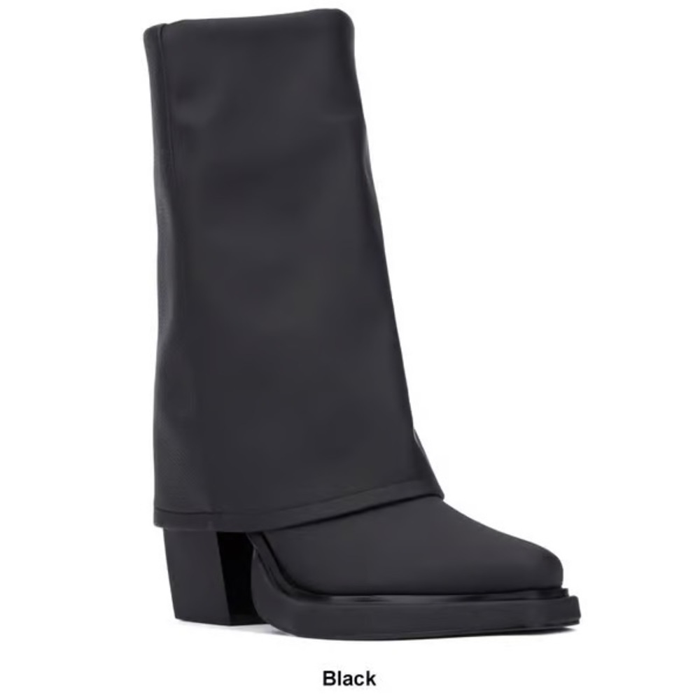 Olivia Miller Virgo Fold-Over Black Heeled Platform Boots NEW - Picture 3 of 15